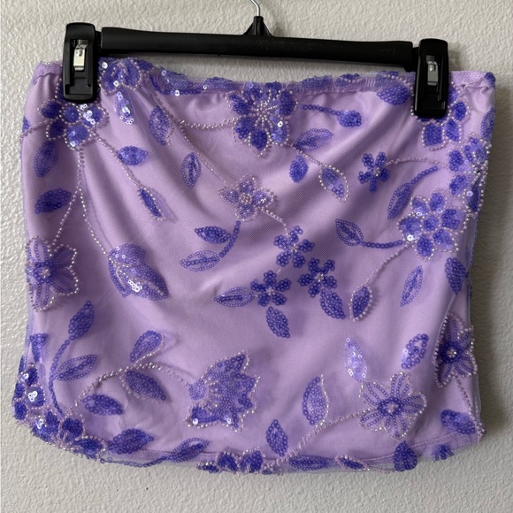 Lavender Purple Sequin Floral Mesh Tube Top Y2K Fairycore Size M - Picture 2 of 8